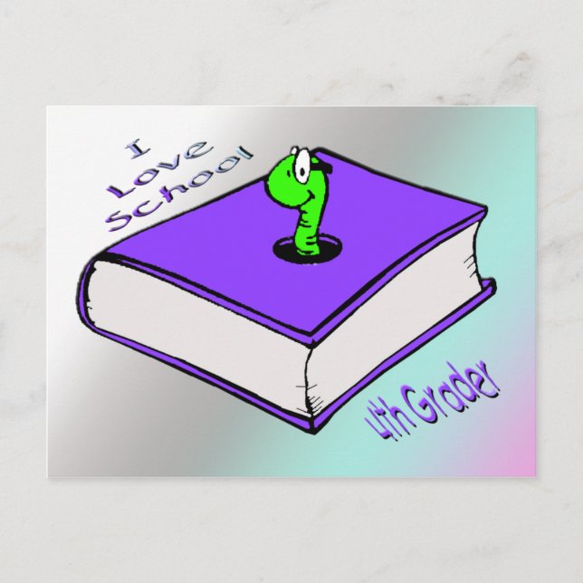 Bookworm 4th Grader - I love School Postcard (Front)