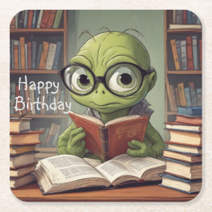 Bookworm Birthday Square Paper Coaster
