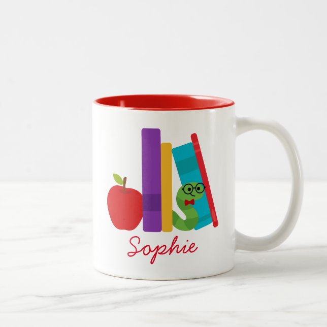 Bookworm book lover girl name Two-Tone coffee mug (Right)