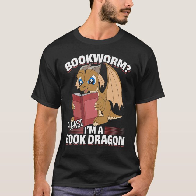 Bookworm Book Reading Fantasy Dragon Cute Book Dra T-Shirt (Front)