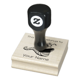 Bookworm Bookplate Design Wooden Stamp
