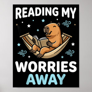Bookworm capybara book - reading men women kids - poster