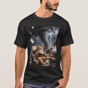 Bookworm Cat Reading Tornado Chaos Glasses Coffee T-Shirt