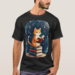 Bookworm Cat Space Reader Dark Academia Cosy T-Shirt