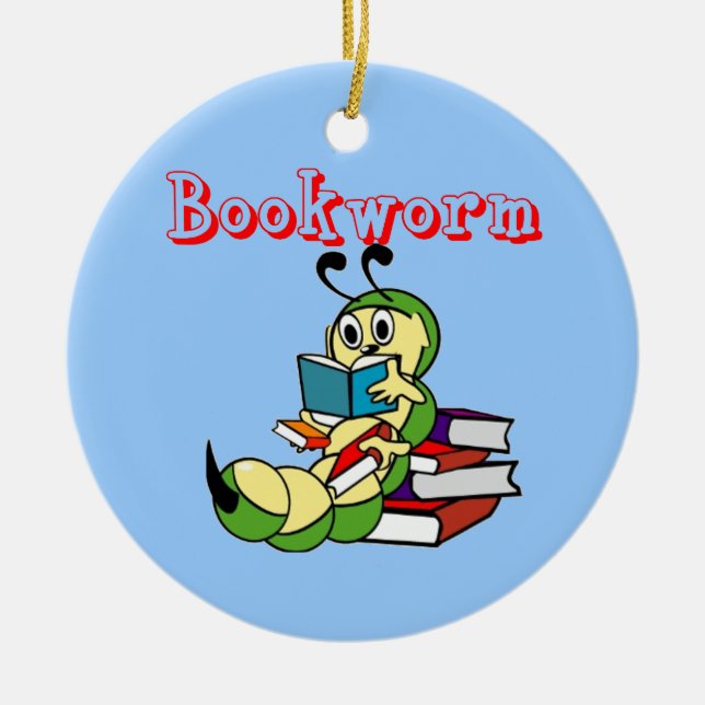Bookworm Ceramic Ornament (Front)