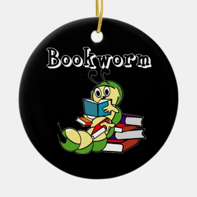 Bookworm Ceramic Ornament (Front)