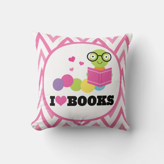 Bookworm Chevron Reading Throw Pillow (Front)