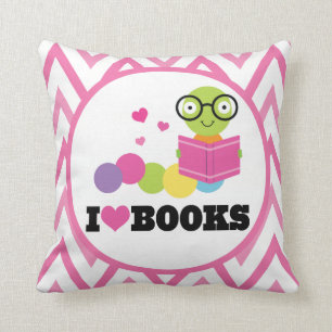Bookworm Chevron Reading Throw Pillow