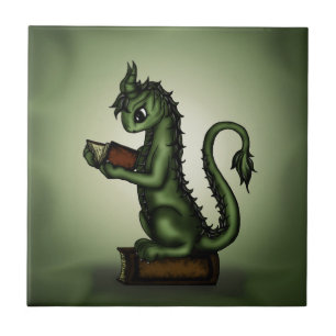 Bookworm Dragon Ceramic Tile