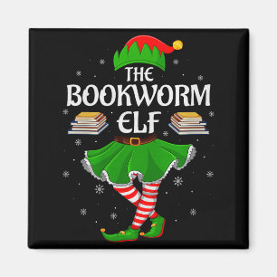 Bookworm Elf Christmas Family Girls Women Elf Squa Magnet