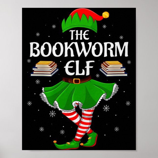 Bookworm Elf Christmas Family Girls Women Elf Squa Poster (Front)