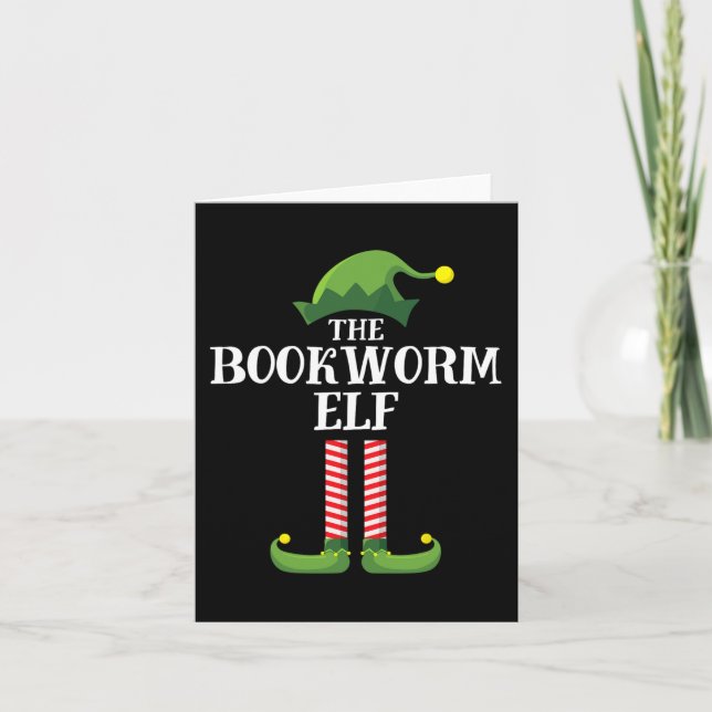Bookworm Elf Matching Family Group Christmas Party Card (Front)