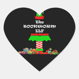 Bookworm Elf Matching Family Group Christmas Party Heart Sticker