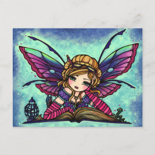 Bookworm Fairy Fantasy Art Postcard by Hannah Lynn