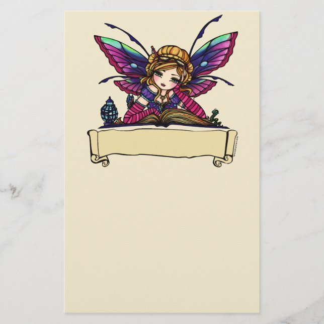 Bookworm Fairy Library Fantasy Art by Hannah Lynn Stationery (Front)