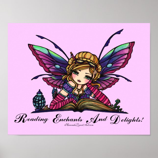 Bookworm Fairy "READ" Library Fantasy Book Art Poster (Front)