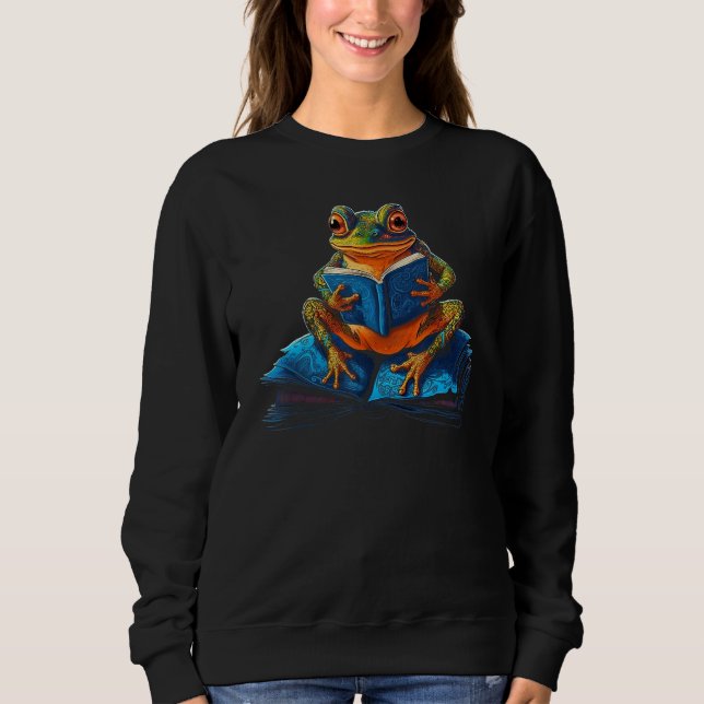 Bookworm  Frog Reading a Book Sweatshirt (Front)