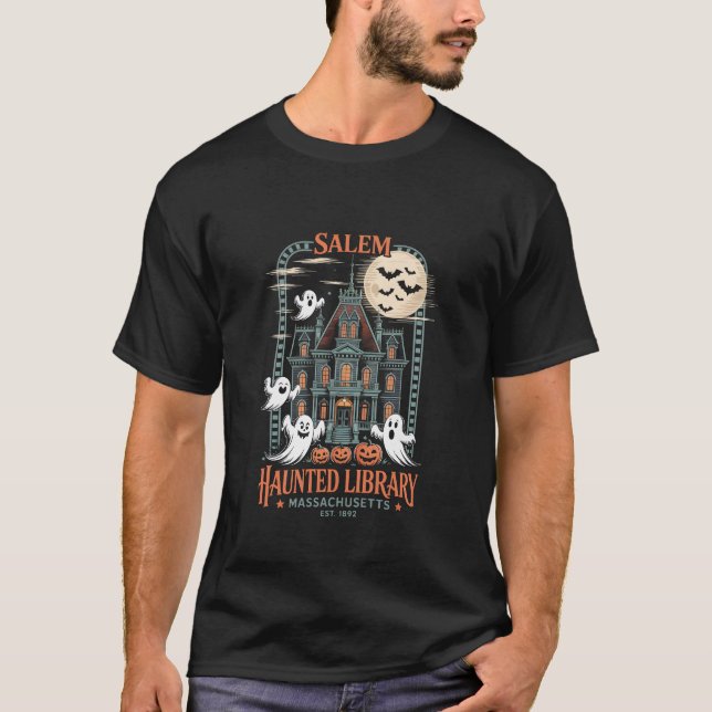 Bookworm Halloween Shirt Haunted Library (Front)