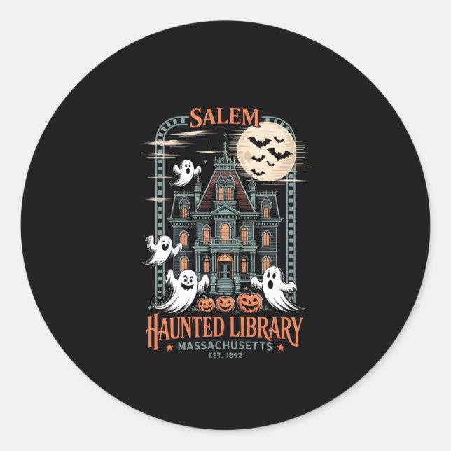 Bookworm Halloween Shirt Haunted Library Classic Round Sticker (Front)
