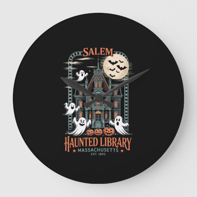 Bookworm Halloween Shirt Haunted Library Large Clock (Front)