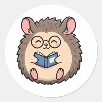 Bookworm Hedgehog Classic Round Sticker
