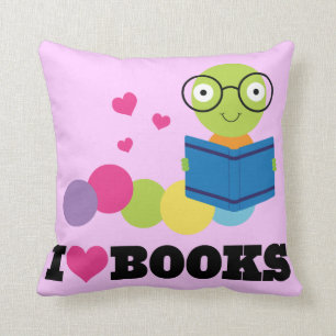 Bookworm I Heart Books Throw Pillow