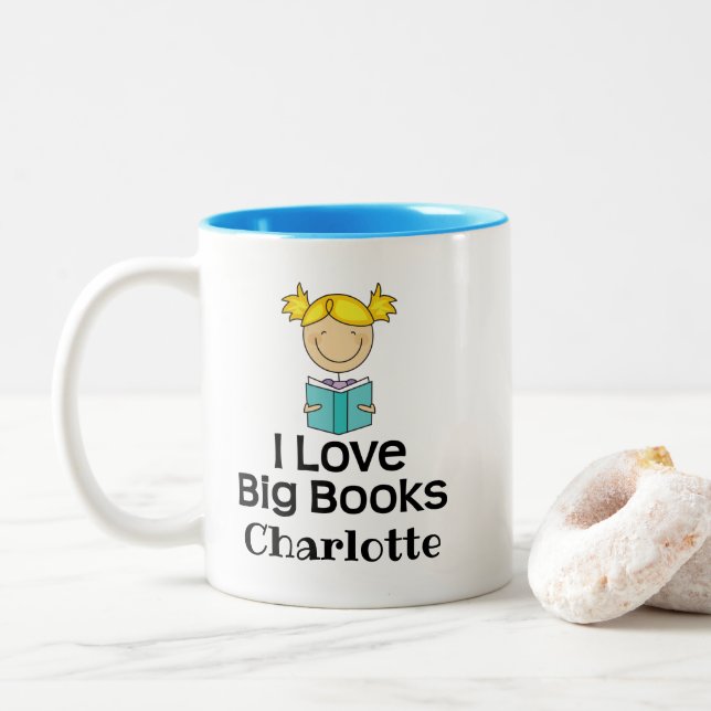 Bookworm I Love Big Books Two-Tone Coffee Mug (With Donut)