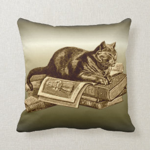 Bookworm Kitty Cat Reading Books Cushion