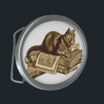 Bookworm Kitty Cat Reading Books Oval Belt Buckle<br><div class="desc">Bookworm Kitty Cat resting on his library reading books printed on gift products.</div>