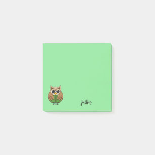 Bookworm Owl Reading Book Cartoon   Personalize Post-it Notes