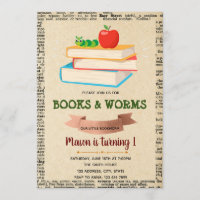 Bookworm party theme invitation