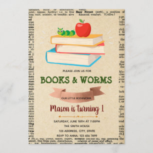 Bookworm party theme invitation