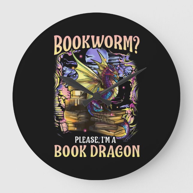 bookworm please im a book dragon reading literacy large clock (Front)