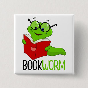 Bookworm Reading  15 Cm Square Badge