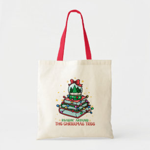  Bookworm Reading Around the Christmas Tree  Tote Bag