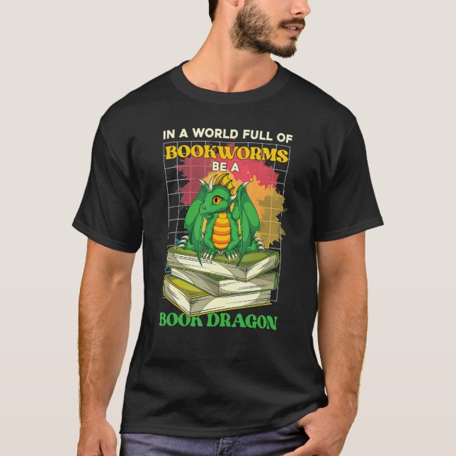 Bookworm Reading Book Librarian  Book Dragon T-Shirt (Front)