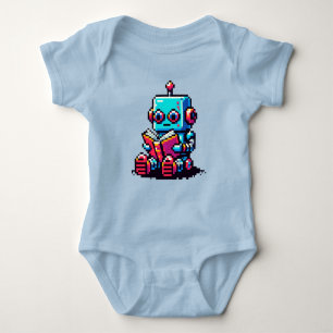 Bookworm Robot - Pixel Art Sci-Fi Reading Design Baby Bodysuit