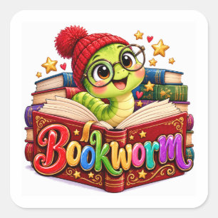 Bookworm Turtle Reading Funny Square Sticker