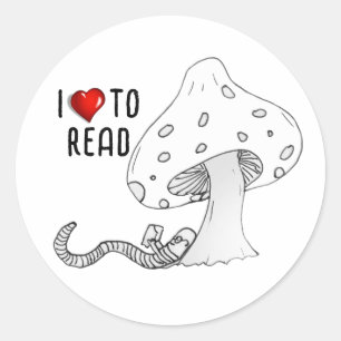 Bookworm Under a Mushroom Classic Round Sticker