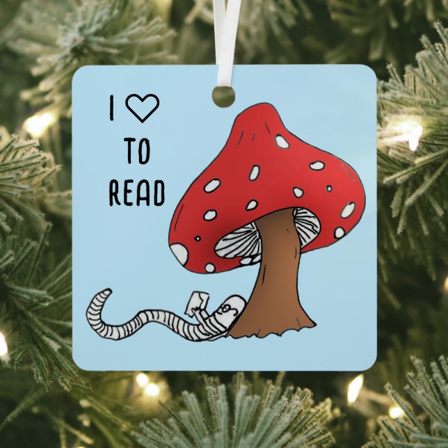 Bookworm Under a Mushroom Metal Tree Decoration (Insitu)