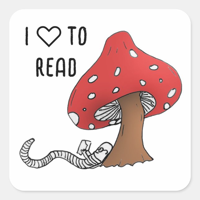 Bookworm Under a Mushroom Square Sticker (Front)