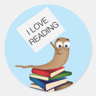 bookworm with sign classic round sticker