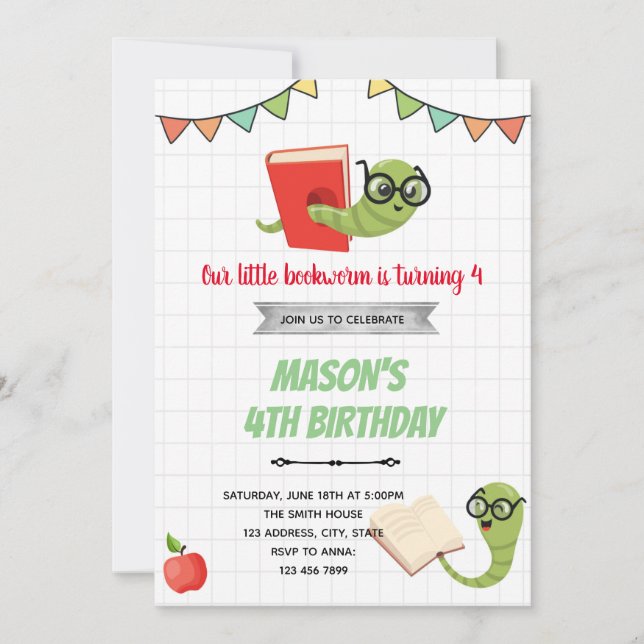 Bookworms Birthday Invitation (Front)
