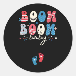 Boom Boom Pregnancy Gender Reveal Patriotic Indepe Classic Round Sticker