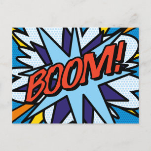 BOOM Fun Retro Comic Book Pop Art Announcement Postcard