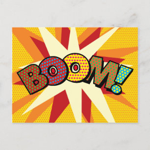 BOOM Fun Retro Comic Book Pop Art Announcement Postcard