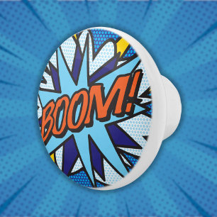 BOOM Fun Retro Comic Book Pop Art Ceramic Knob