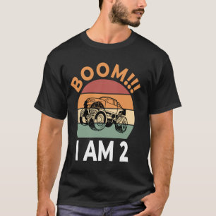 Boom I Am 2 Birthday Boy Celebration Monster Truck T-Shirt