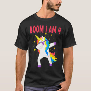 Boom I Am 4 Years Old Dabbing Girls Kids 4th Birth T-Shirt