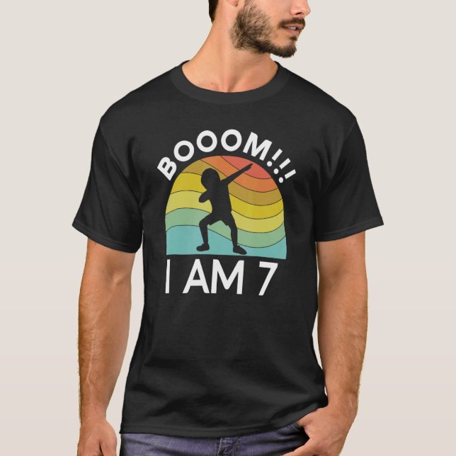 Boom I'm 7 Birthday Year Old 7th Party Dabbing Kid T-Shirt (Front)